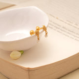 Delicate Leaf Design Tiny Pearl Drops Golden Earring