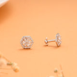 Hexagon Flower with White Stone Silver Stud