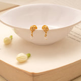 Delicate Leaf Design Tiny Pearl Drops Golden Earring