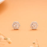 Hexagon Flower with White Stone Silver Stud
