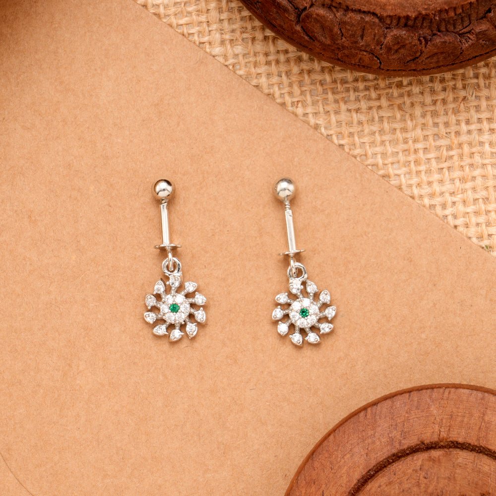 Dangling Sun Flower Green Stone Silver Koppu
