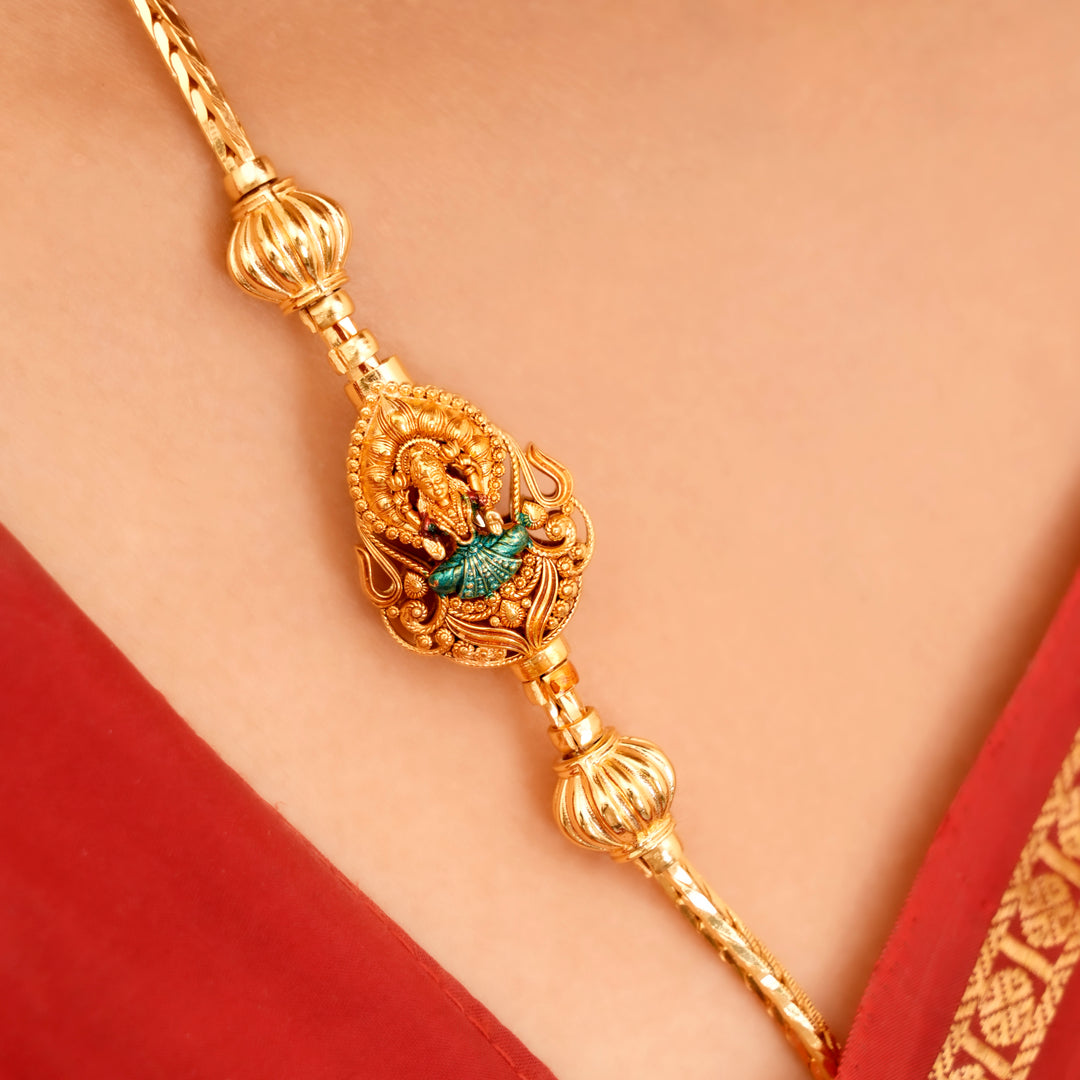 Golden Finish Silver Lakshmi Mugappu Chain