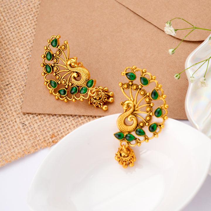 Nagas Peacock Emerald Golden Drops Earring