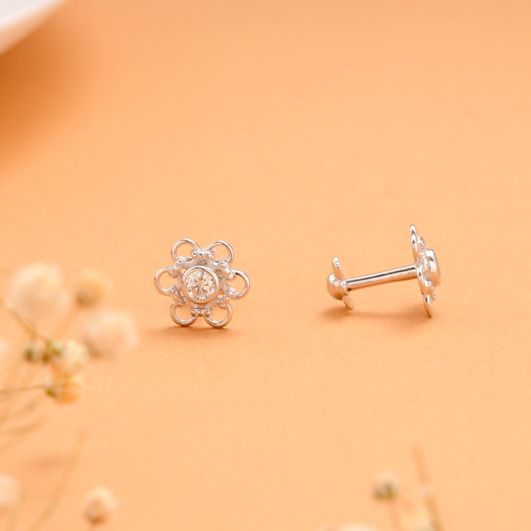 Heritage Bloom Flower Silver Stud