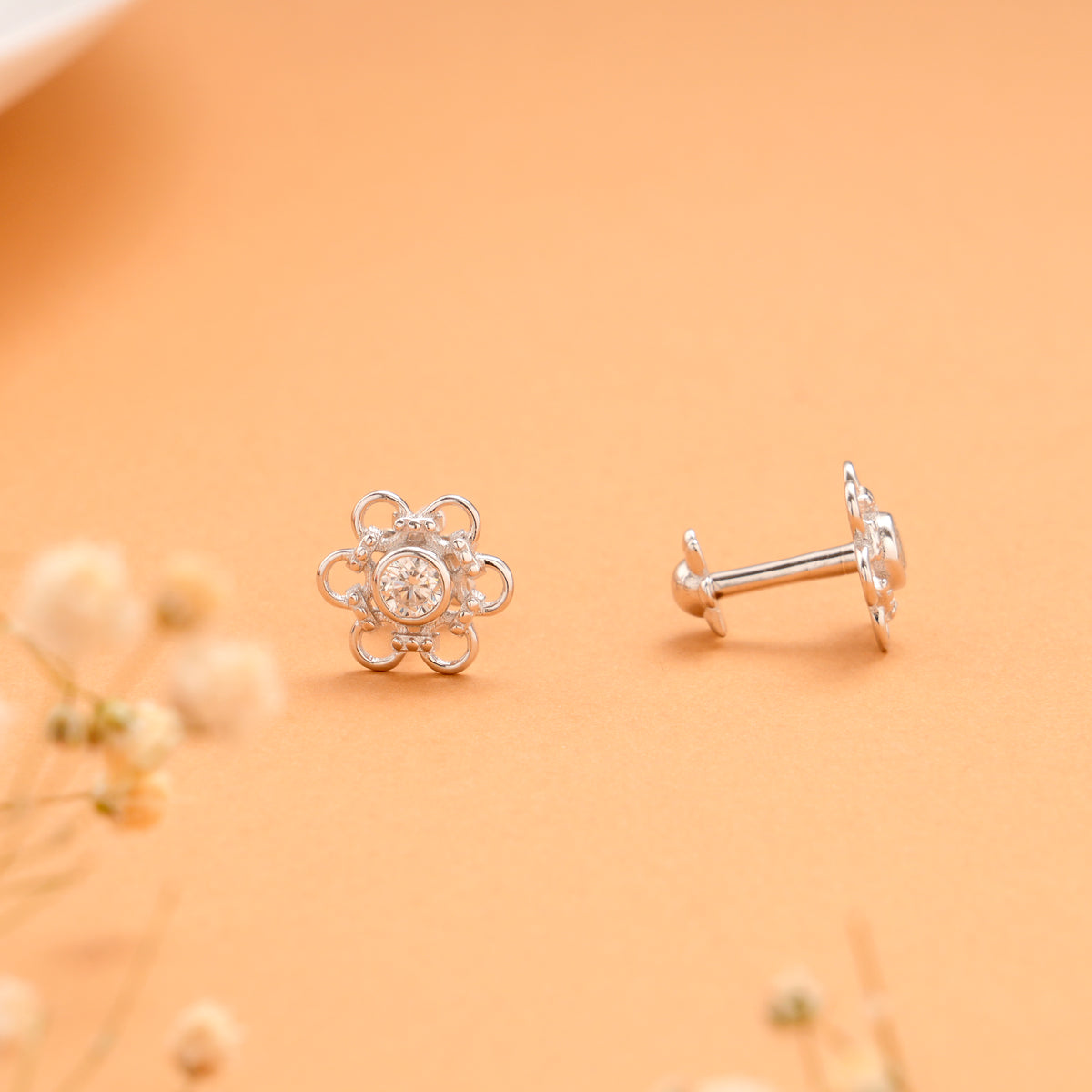 Heritage Bloom Flower Silver Stud