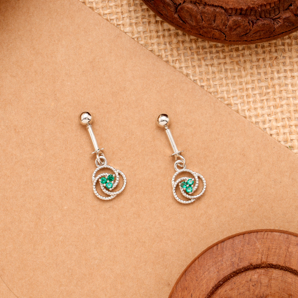 Spiral Green Stone Silver Koppu Earring