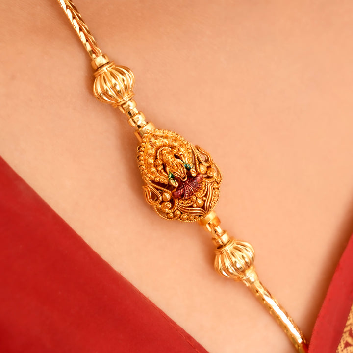 Golden Finish Silver Lakshmi Mugappu Chain