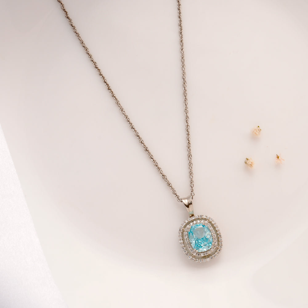 Blue Stone Oval Cut Silver Chain