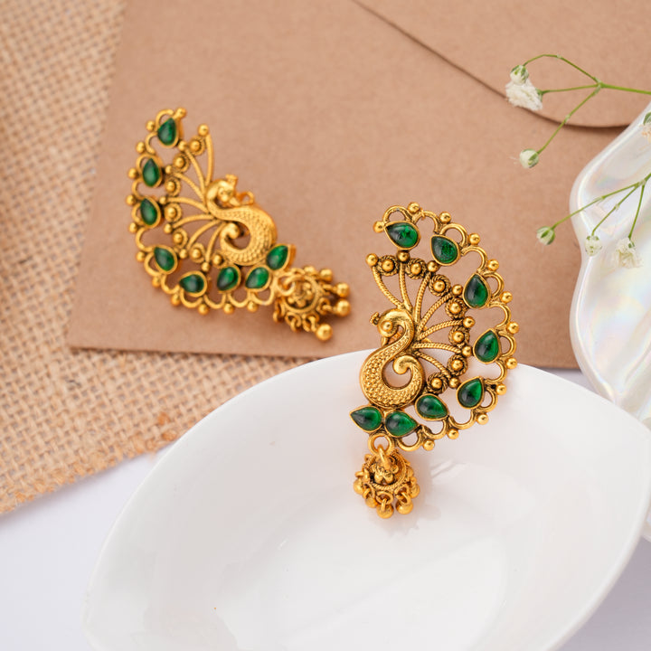 Nagas Peacock Emerald Golden Drops Earring