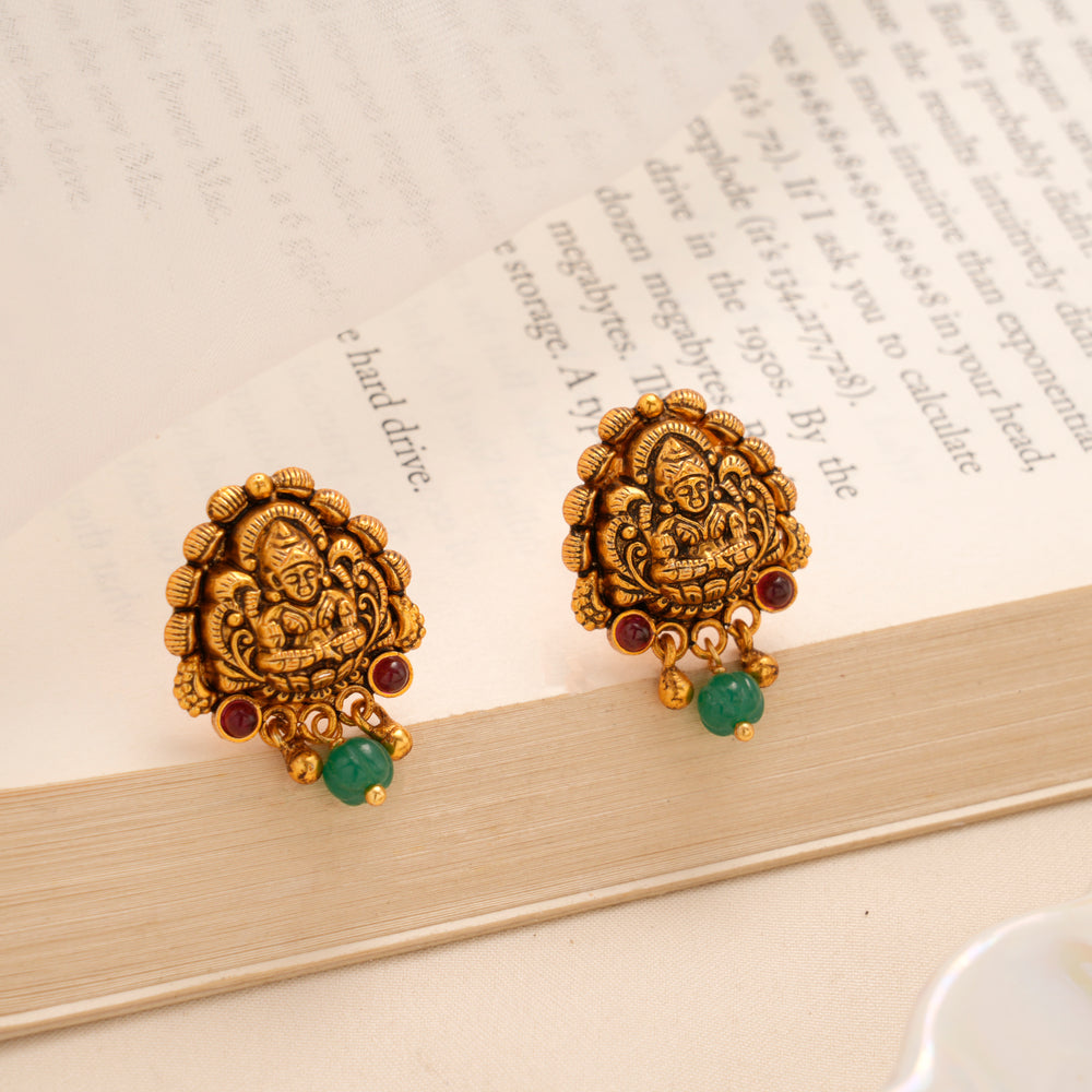 Lakshmi with  Bead Golden Silver Earrings