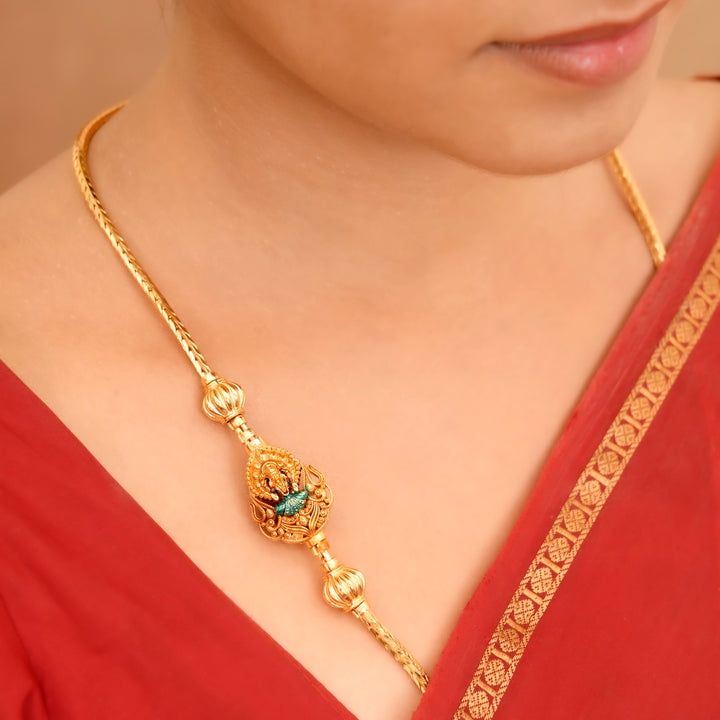 Golden Finish Silver Lakshmi Mugappu Chain