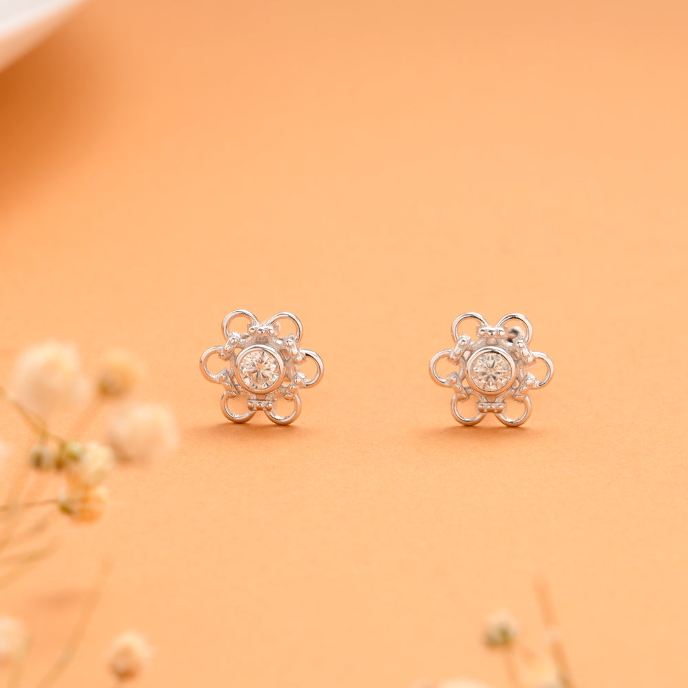 Heritage Bloom Flower Silver Stud
