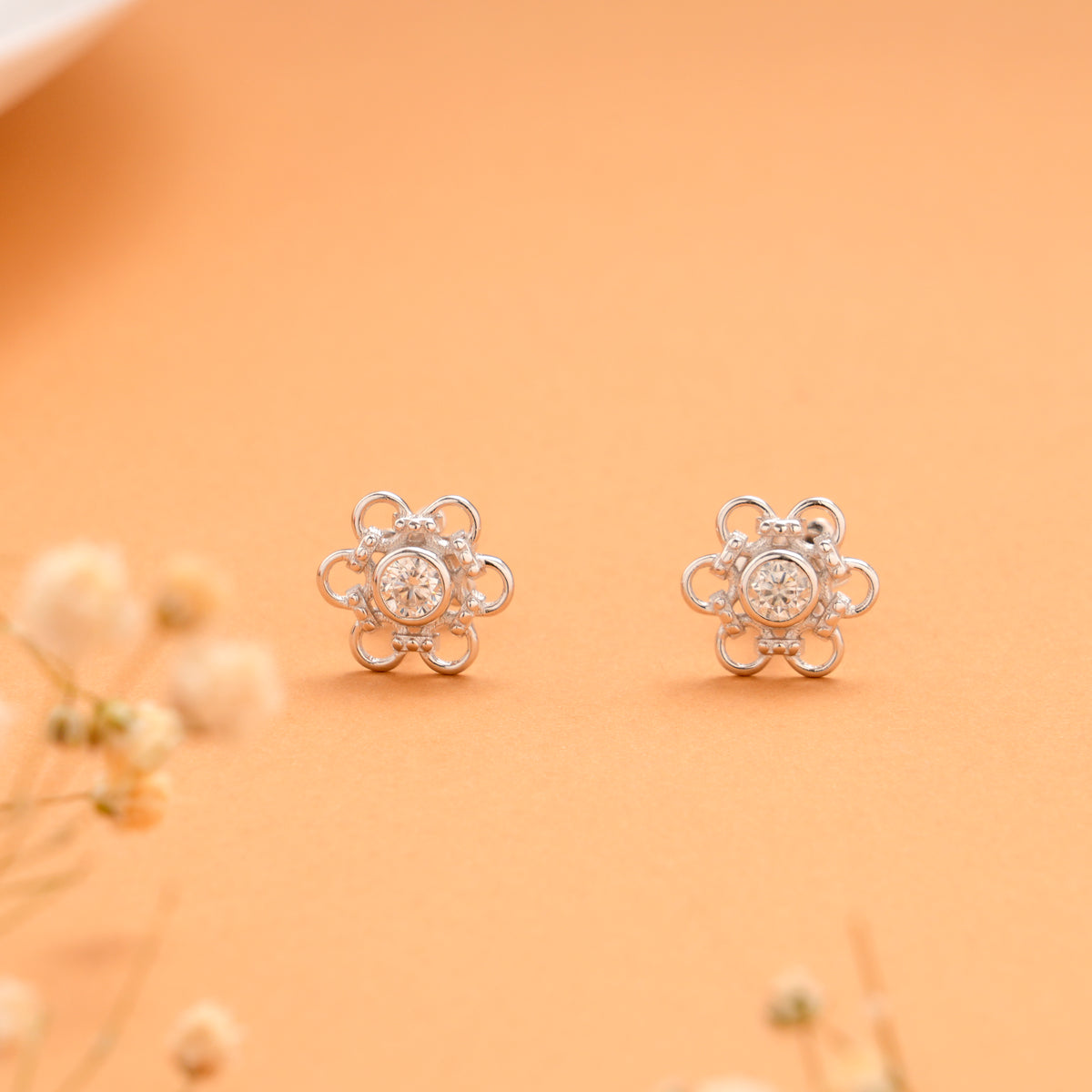 Heritage Bloom Flower Silver Stud
