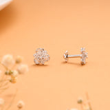Tri Leaf Stone Pattern Silver Stud