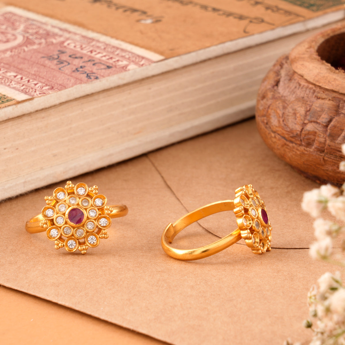 Ruby Floral Silver Gold Plated Toe Ring