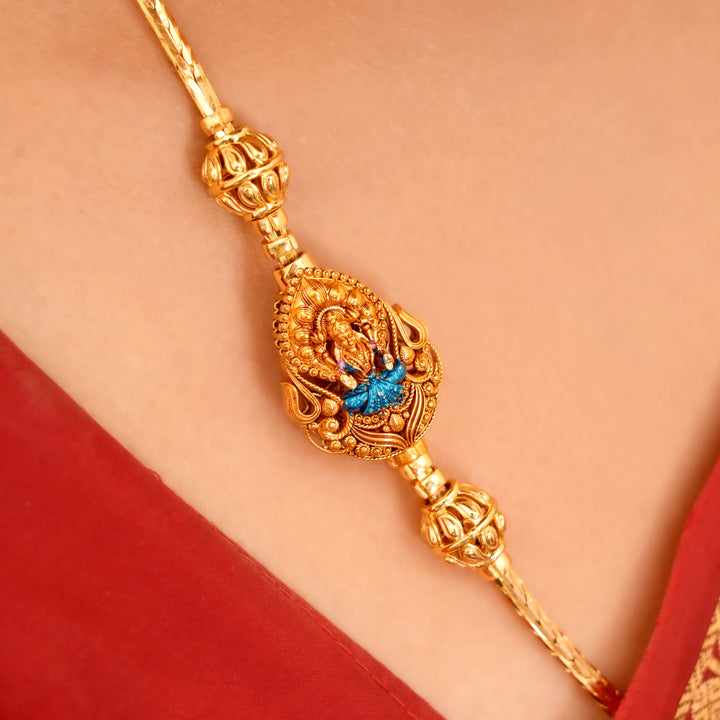 Elegant Temple Lakshmi Silver Mugappu Chain