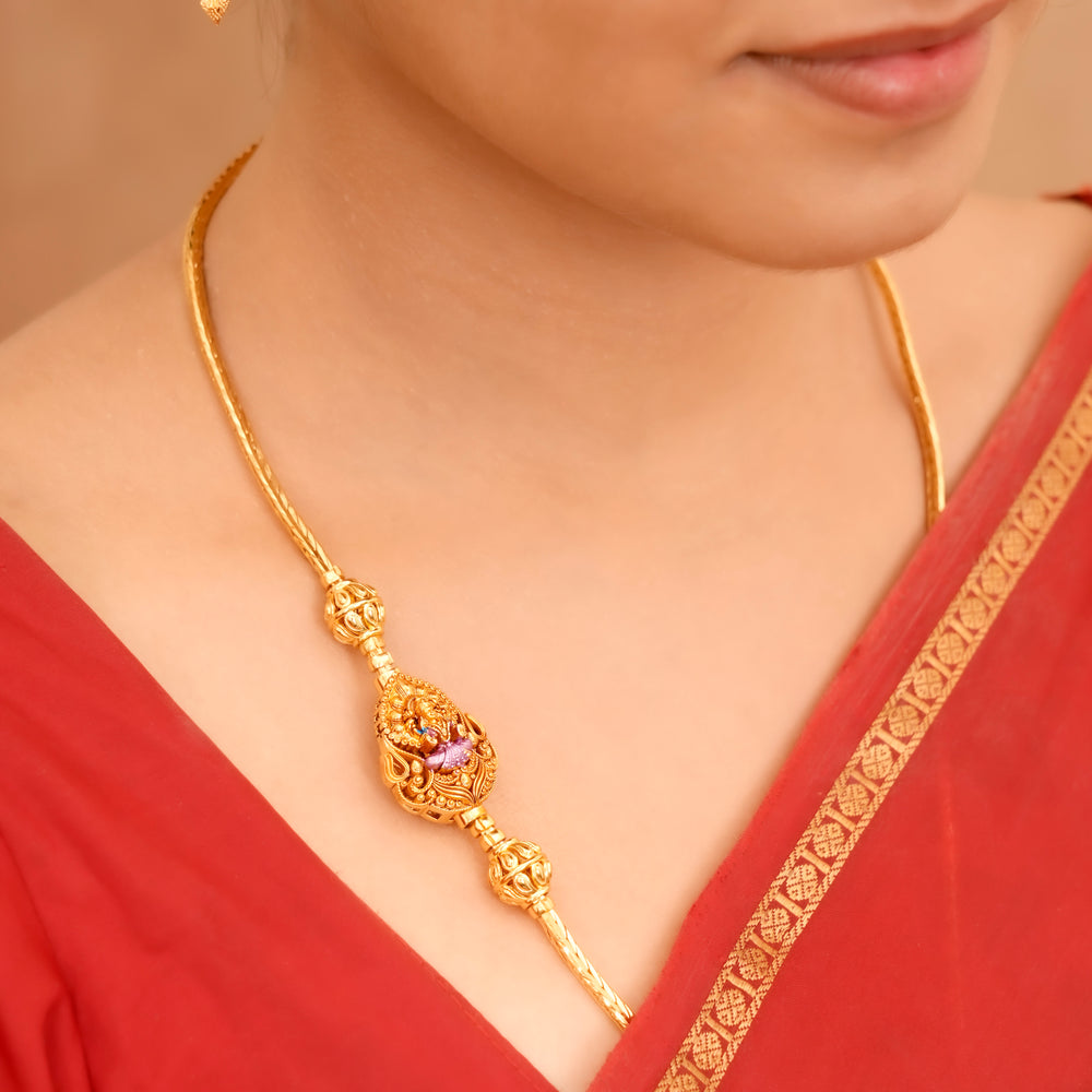 Elegant Temple Lakshmi Silver Mugappu Chain