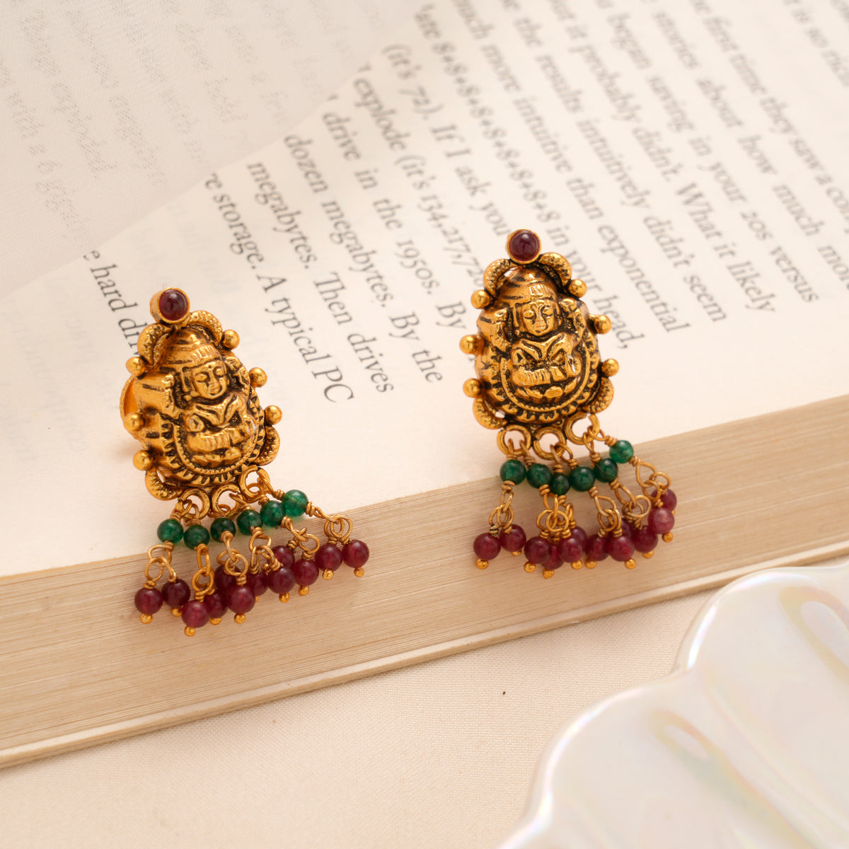 Lakshmi Multi Bead Chandbali Golden Earrings