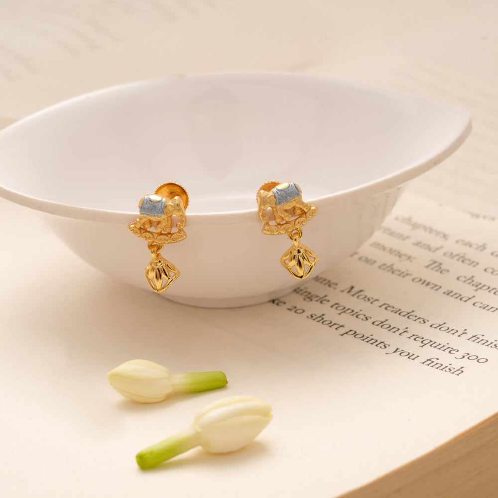 Tiny Charm Elephant Enamel Design Golden Earring