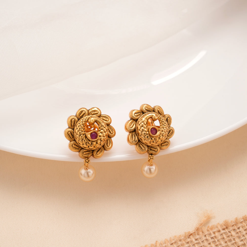 Vintage Style Circular Peacock Gold Plated Earrings