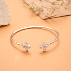 Twin Floral Leaf Silver Kada