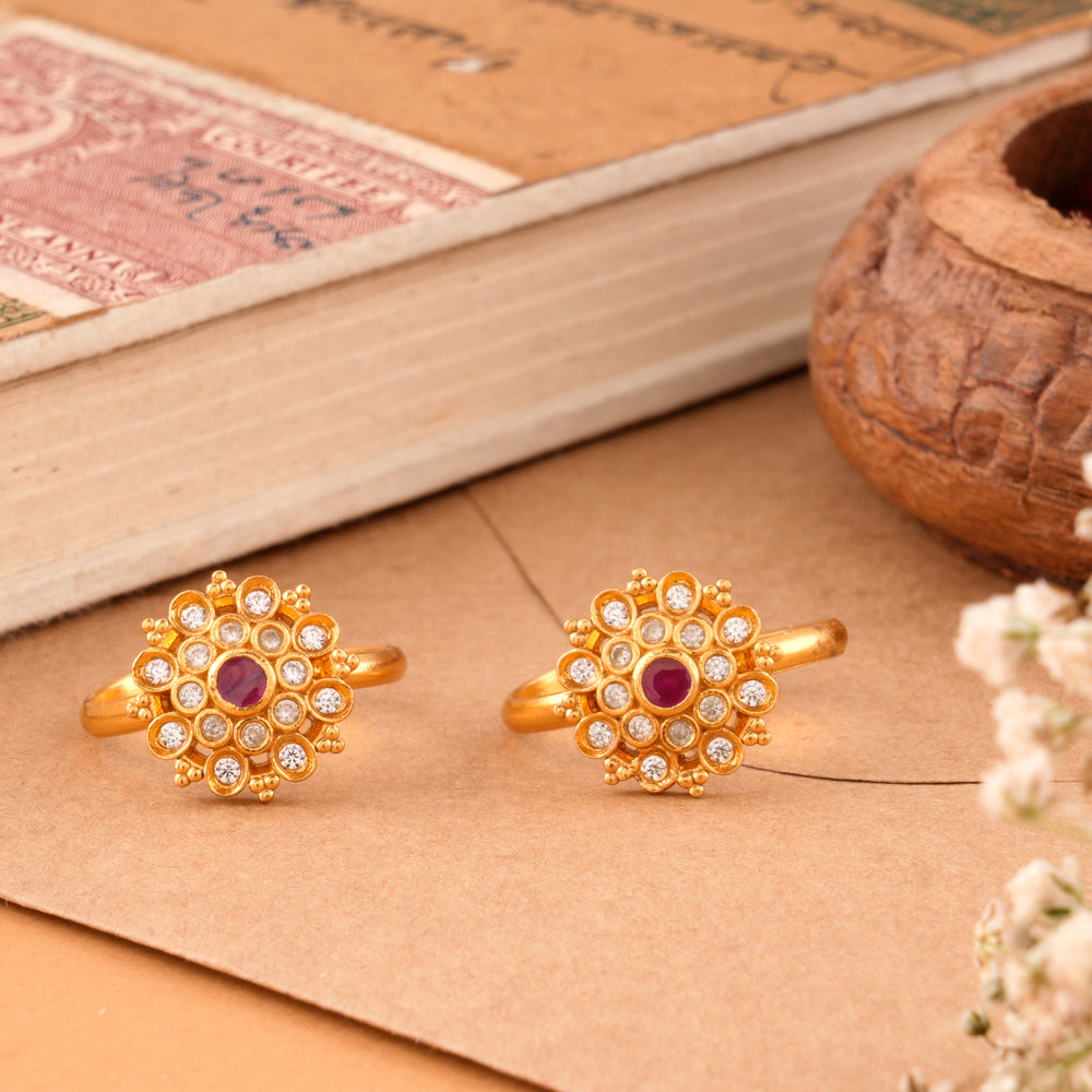 Ruby Floral Silver Gold Plated Toe Ring