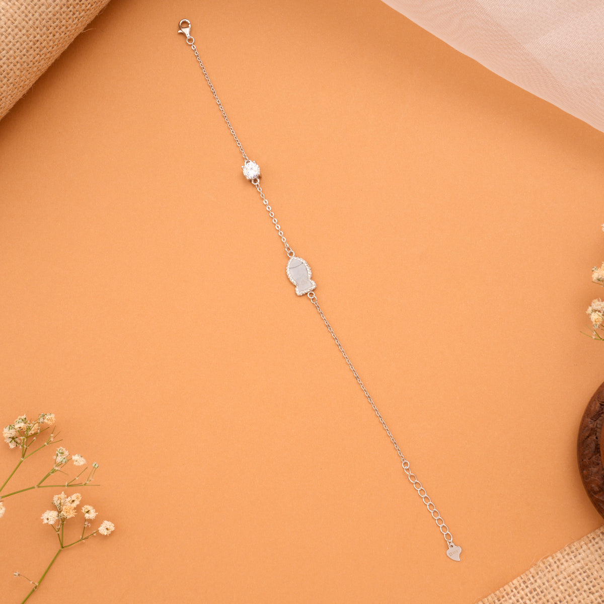 Minimal Fish Charm Silver Stone Bracelet
