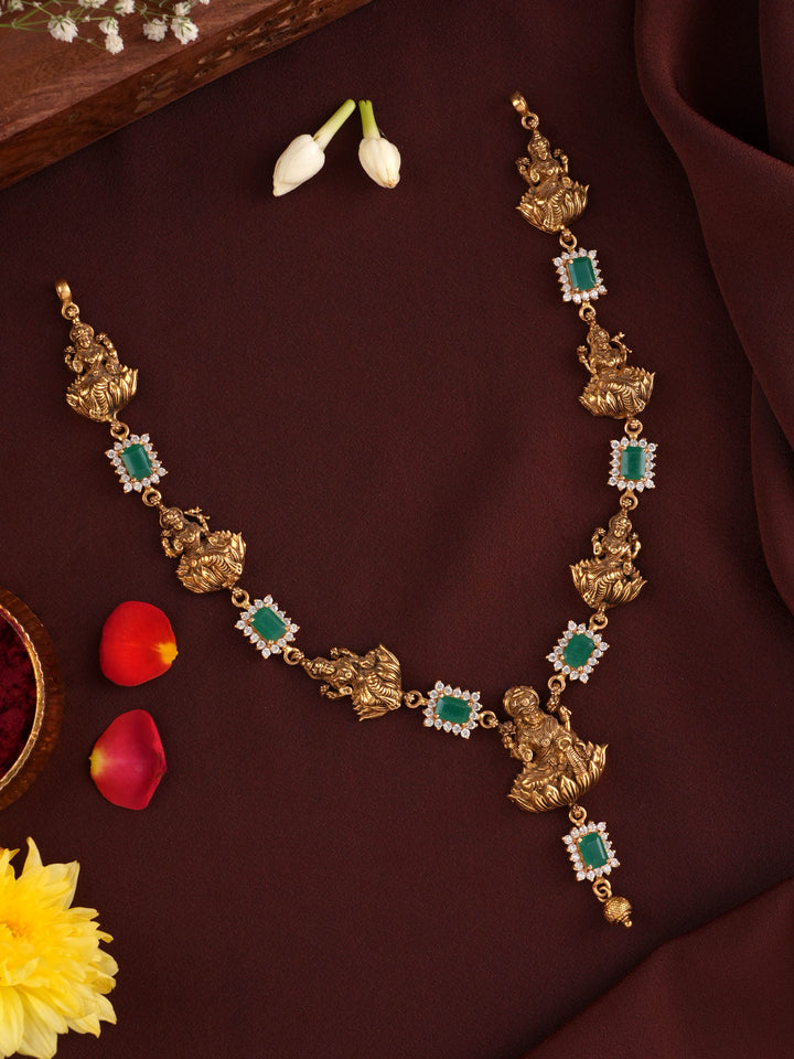 Emerald Square Stone with Laxmi Gold Necklace