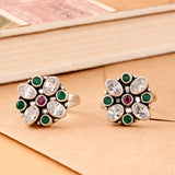 Blossom Ruby Emerald Silver Toe Ring