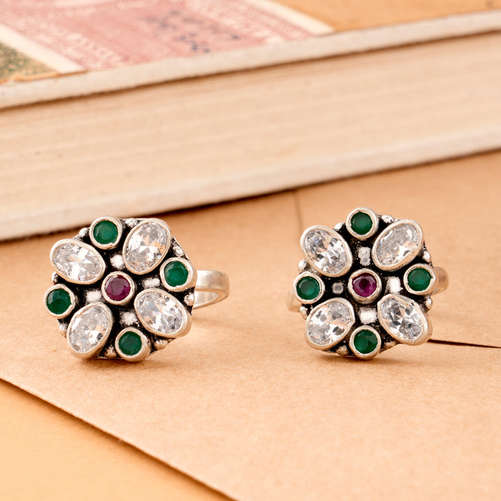 Blossom Ruby Emerald Silver Toe Ring