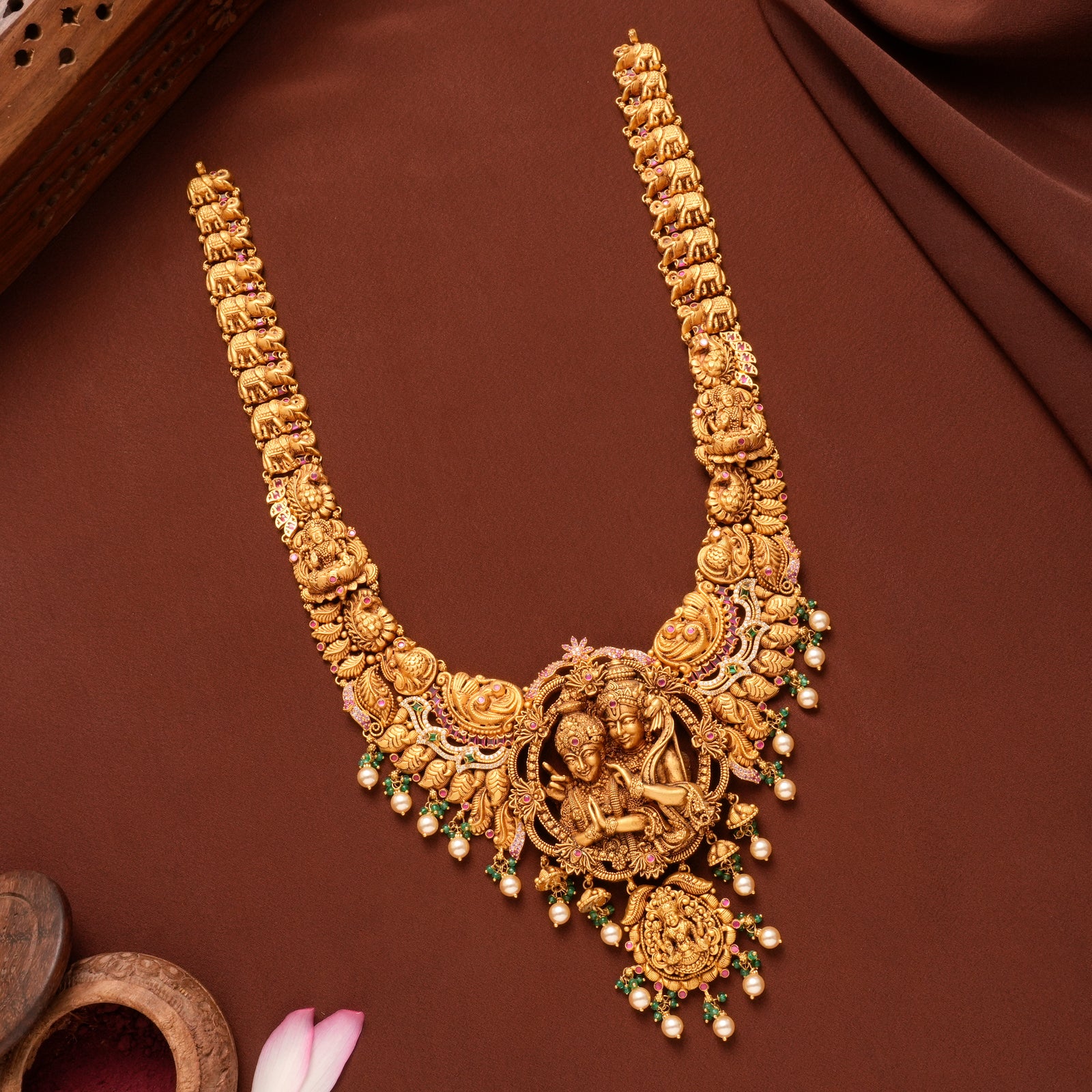 Divine Ram Seetha with Pearl Drops Gold Haram