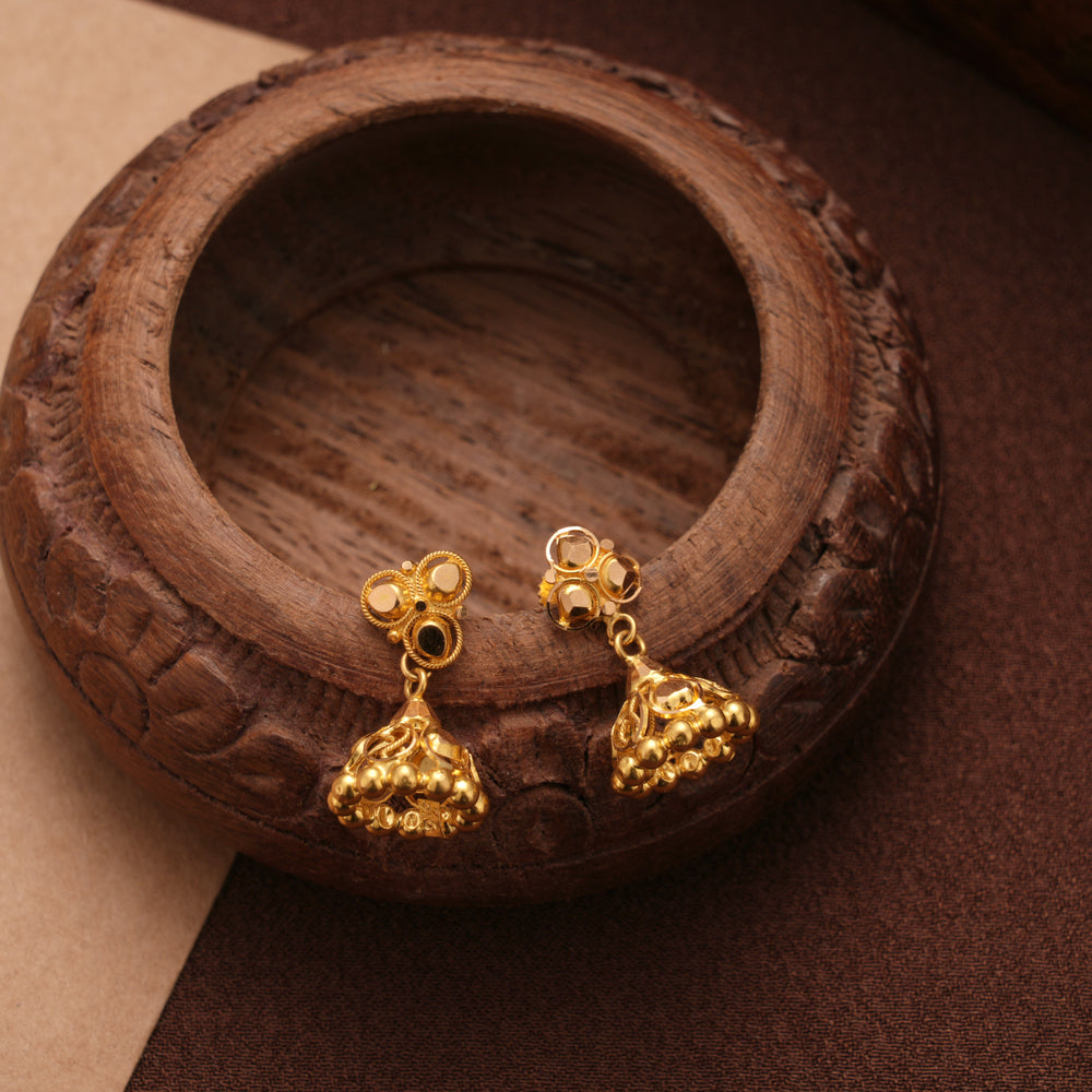Minimal Floral Design Gold Jhumkas