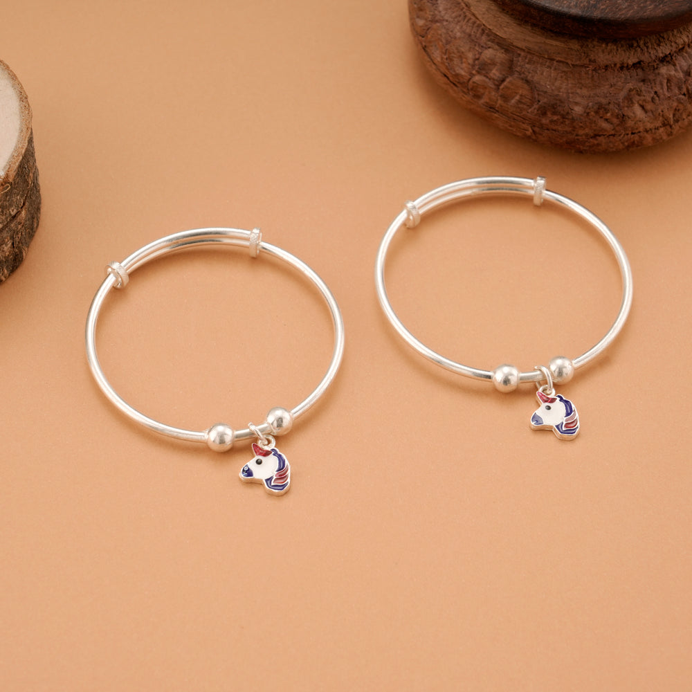 Cute Unicorn Charm Silver Baby Bangle