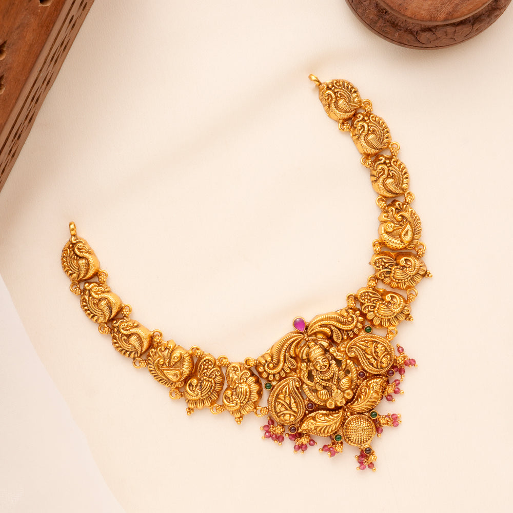 Ruby Nagas Lakshmi Peacock Golden Necklace