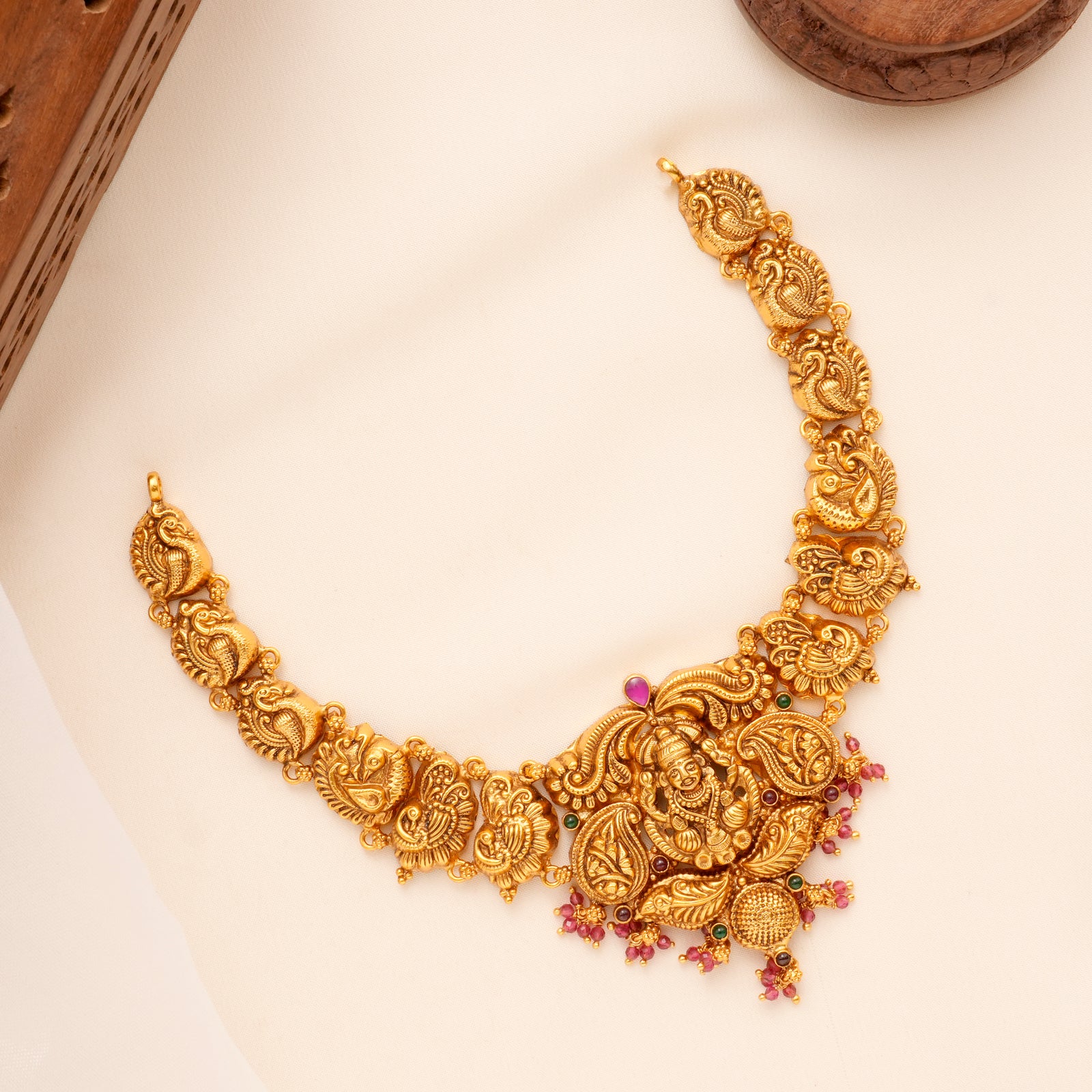 Ruby Nagas Lakshmi Peacock Golden Necklace