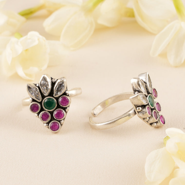 Emerald with Ruby Drops Toe Ring