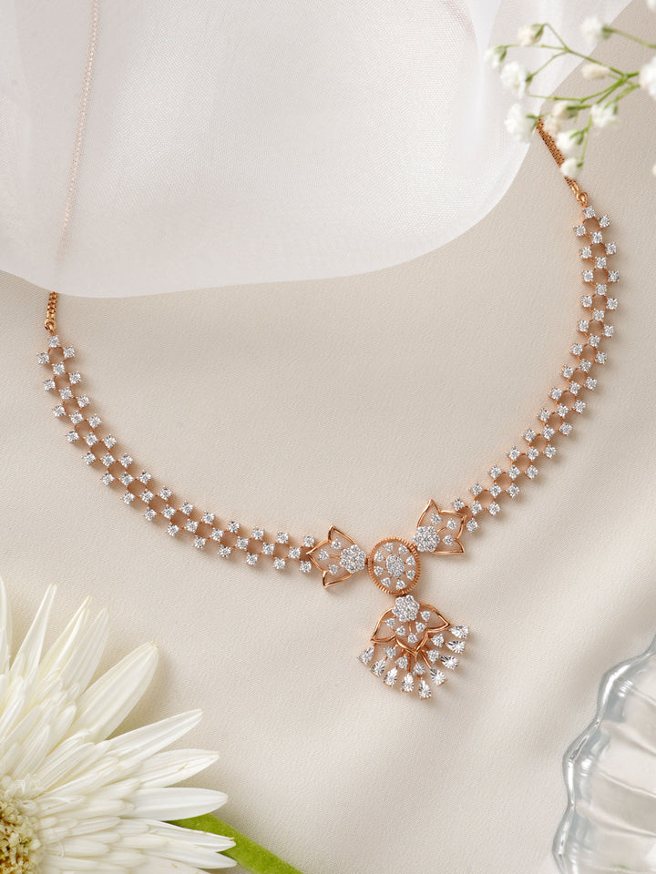 Floral Drop Diamond Rose Gold Necklace