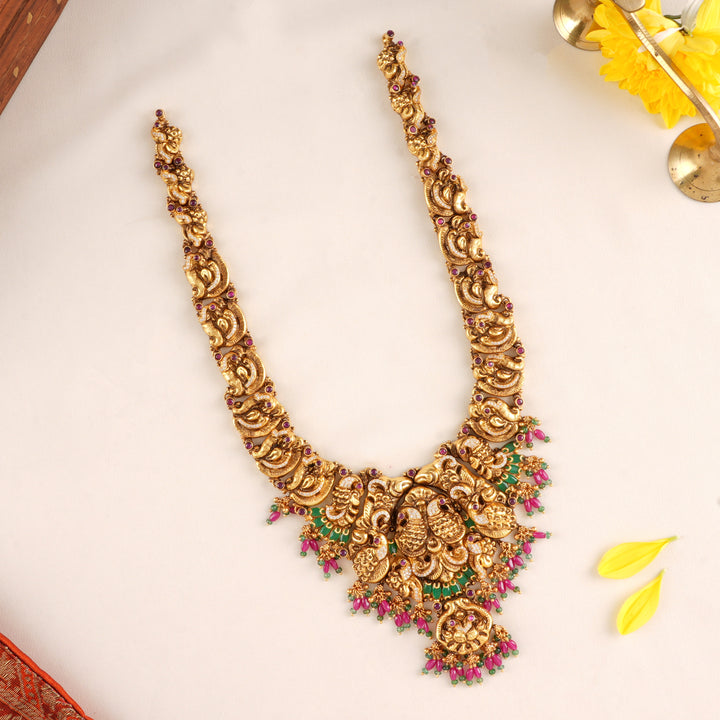 Peacock with Pink Beads Drop Haram