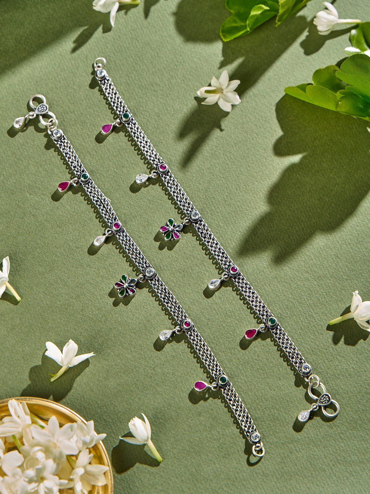 Floral Drops Antique Anklet
