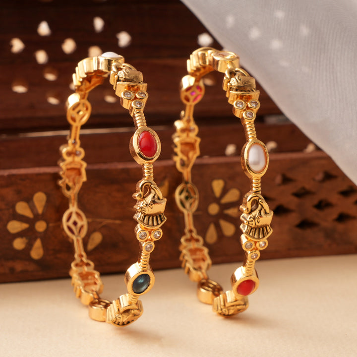 Traditional Antique Elephant Navaratna Bangle