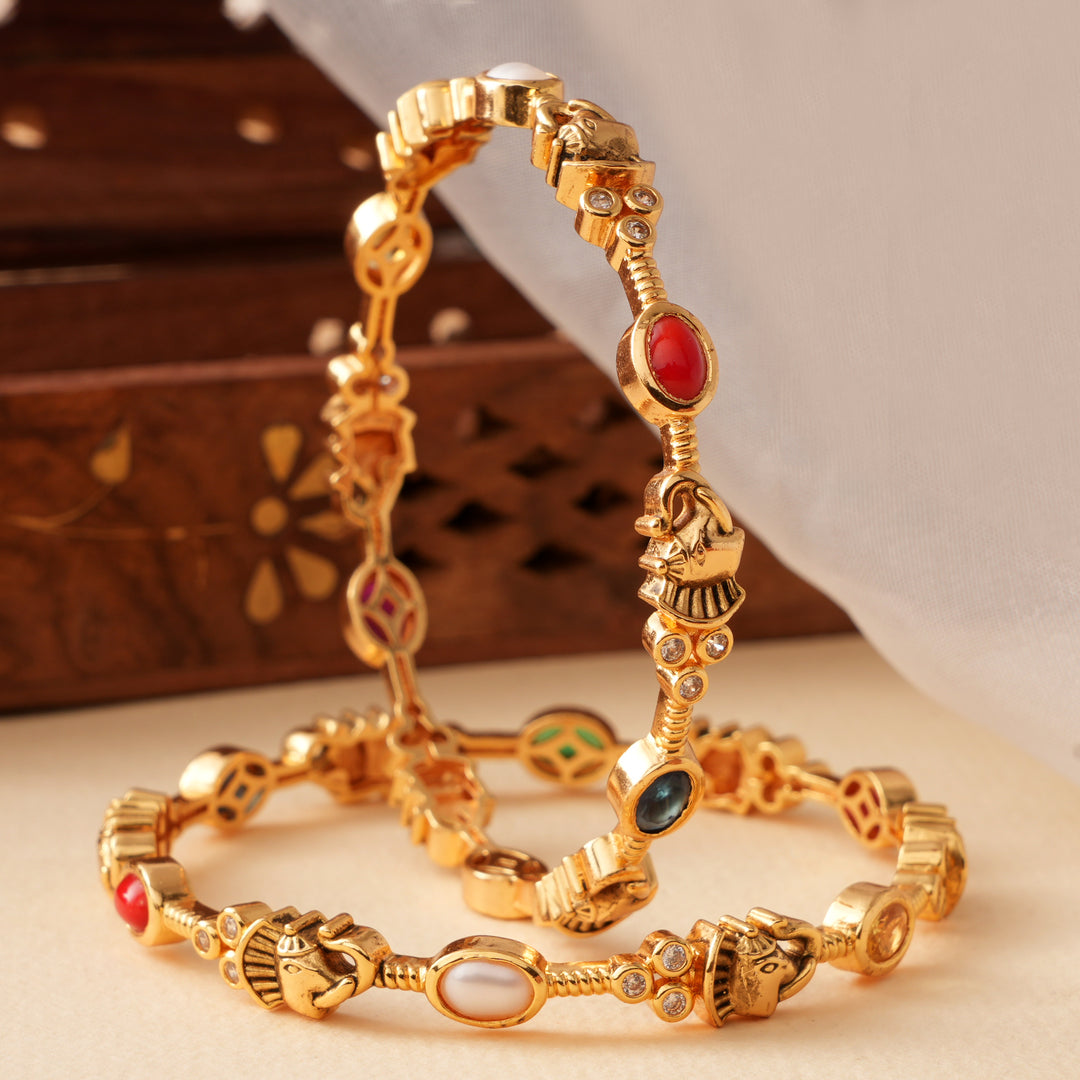 Traditional Antique Elephant Navaratna Bangle