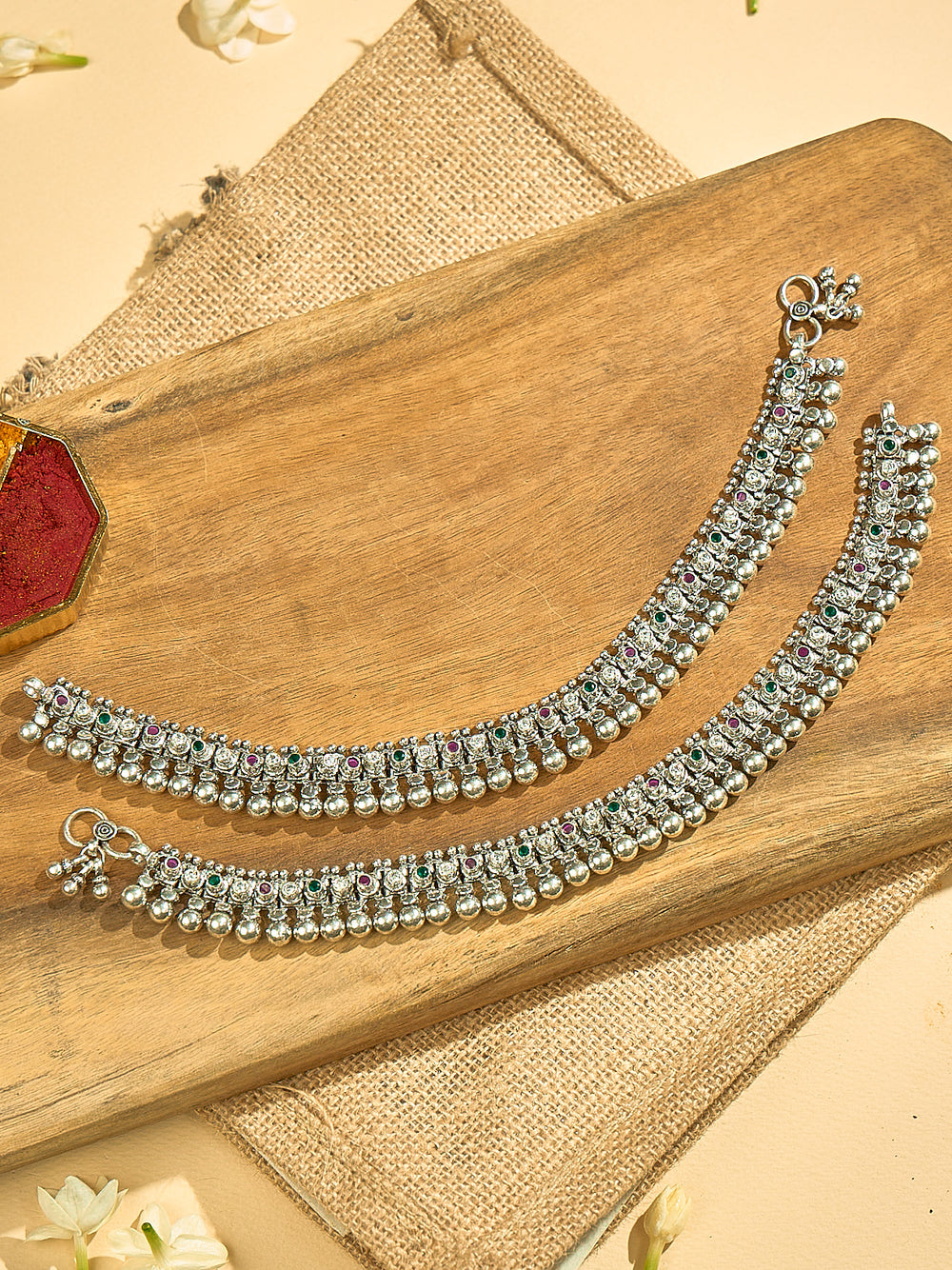 Emerald & Ruby Gemstone Anklets