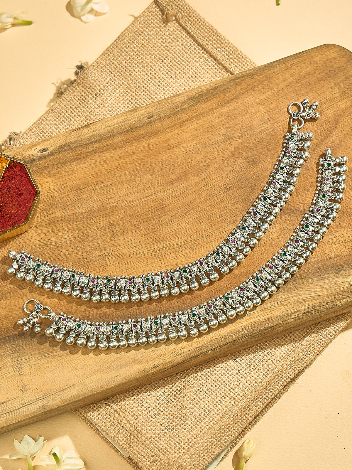 Emerald & Ruby Gemstone Anklets