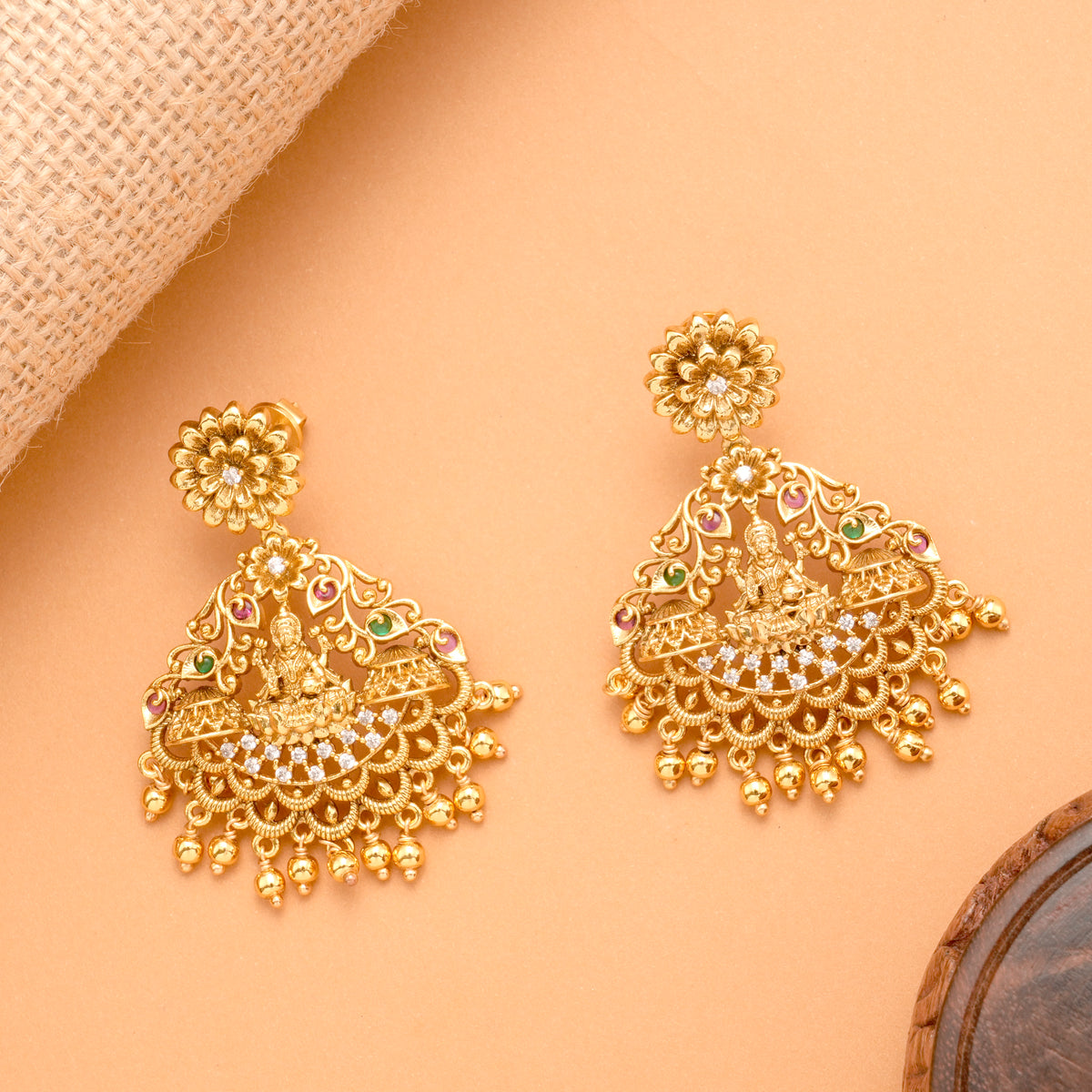 Blossom Lakshmi Chandbali Golden Earrings