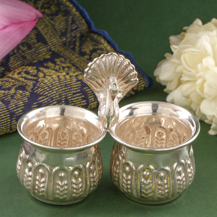 Peacock Silver Haldi Kumkum Container