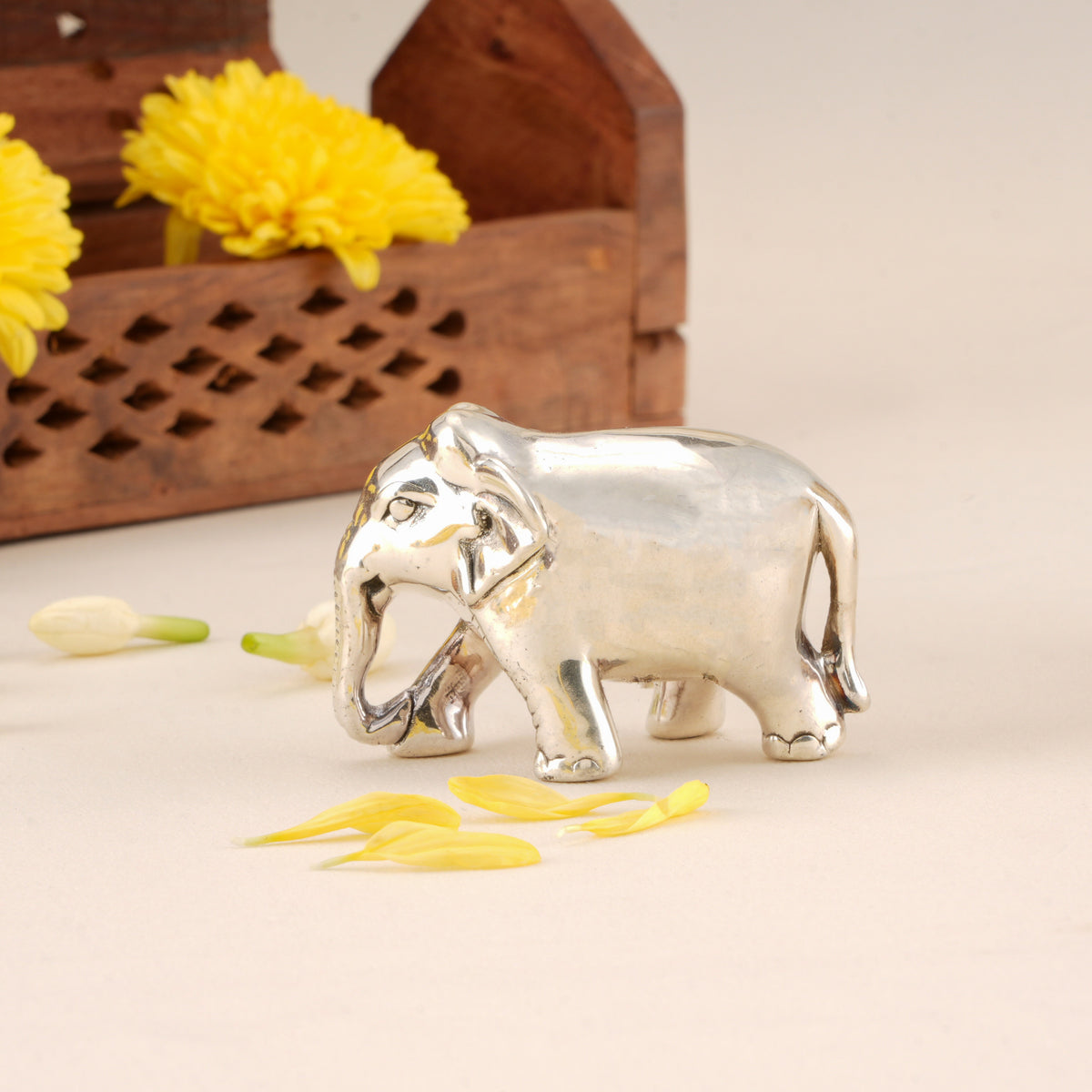 Sacred Shining Silver Elephant Idol