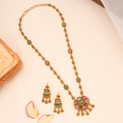 Classic Tear Drop Ruby Peacock Golden Necklace Set
