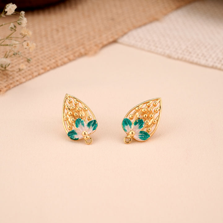 Leaf Floral Pattern Golden Stud Earrings