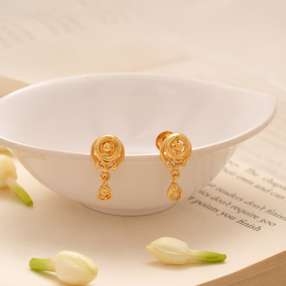 Dangling Tear Drop Circular Golden Earring