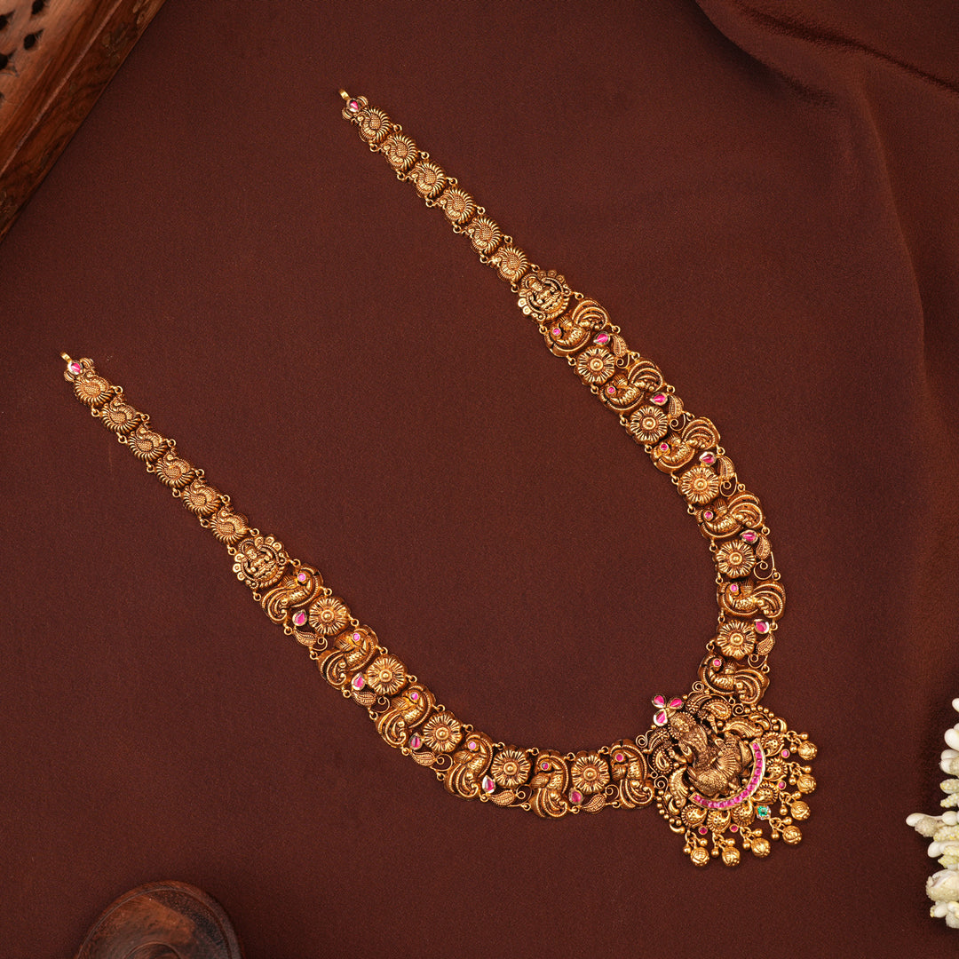 Antique Ruby Lakshmi with Emerald Gold Haram